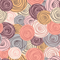 Stylized scribble roses,  seamless vector pattern