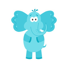 Funny blue elephant  isolated on white  background.