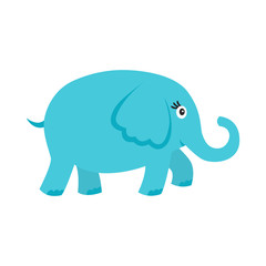 Cute cartoon blue  elephant  isolated on white  background.