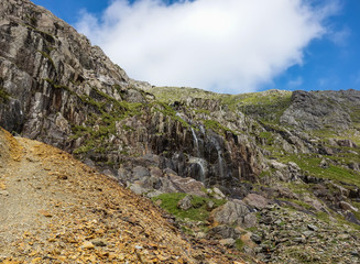 Track in Snowdonia National Park, North Wales, United Kingdom; view of the mountains
