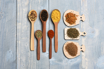 set of various aromatic spices