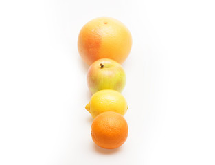 orange, grapefruit, lemon and apple fruit isolated on white
