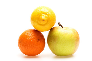 grapefruit, lemon and apple fruit isolated on white