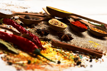 set of various aromatic spices