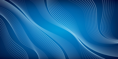 Waves of white lines, blue mesh background, abstract wallpaper, vector design 