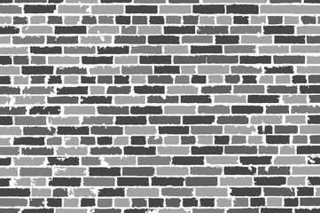 Detailed hand drown texture of black and white old brick wall. Vector illustration