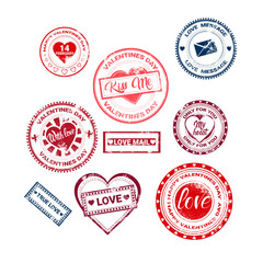 Valentine Day Gift Card Holiday Love Sticker Stamp Flat Vector Illustration