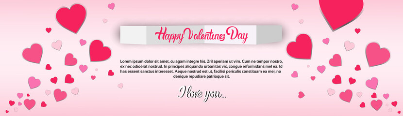 Valentine Day Gift Card Holiday Love Heart Shape Flat Vector Illustration