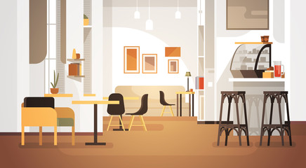 Modern Cafe Interior Empty No People Restaurant Flat Vector Illustration