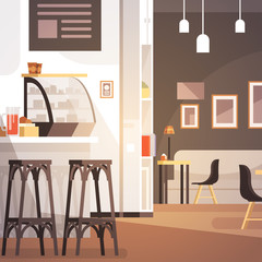 Modern Cafe Interior Empty No People Restaurant Flat Vector Illustration