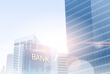 Fototapeta na wymiar Banking Business Banner Finance Savings Silhouette City Background Vector Illustration