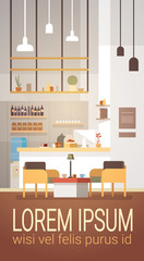 Modern Cafe Interior Empty No People Restaurant Flat Vector Illustration