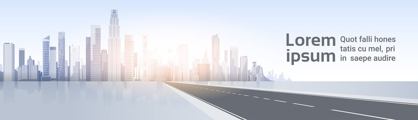 Road To City Skyscraper View Cityscape Background Skyline Silhouette with Copy Space Vector Illustration © mast3r