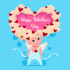 Valentine Day Gift Card Holiday Amour Love Cupid Heart Shape Flat Vector Illustration
