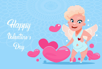 Valentine Day Gift Card Holiday Amour Love Cupid Heart Shape Flat Vector Illustration