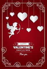 Valentine Day Gift Card Holiday Love Heart Shape Flat Vector Illustration