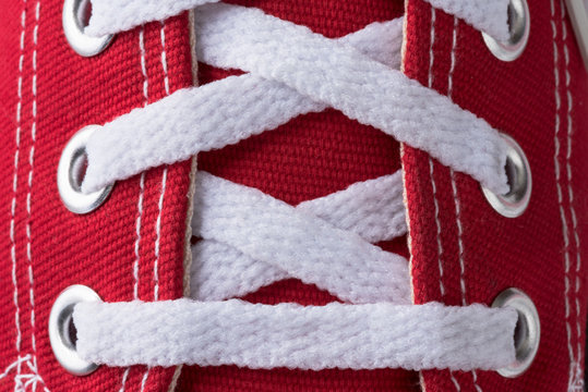 Shoe Laces On Red Sneakers