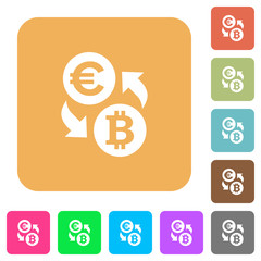 Euro Bitcoin money exchange rounded square flat icons