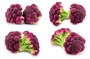 Purple italian cauliflower isolated on white background