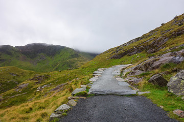 Path in Snowdoina National Park, North Wales, United Kingdom, selective focus