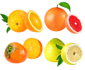   orange, grapefruit, persimmon, pomelo isolated on the white