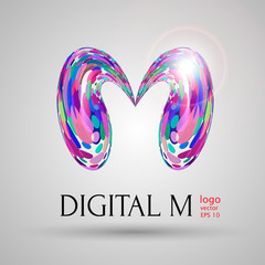 vector digital modern bubble style M letter on grey background