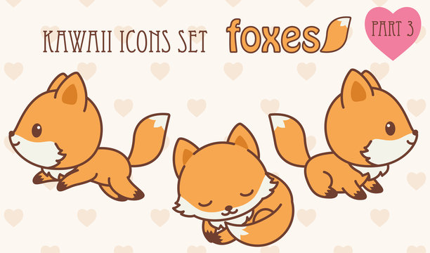 Kawaii foxes icons set. Part 3