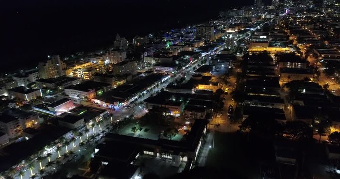 Aerial drone footage of Miami Beach at night 4k 24p