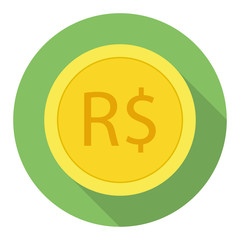 Money currency icon. Coin with Brazil Real sign vector illustration.