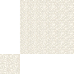 Seamless pattern of swirls on a light beige background with pattern unit.