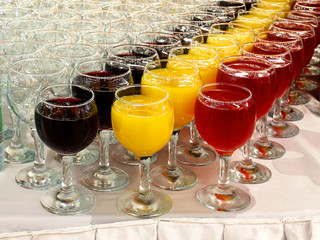 Glasses with drinks on the table for  buffet