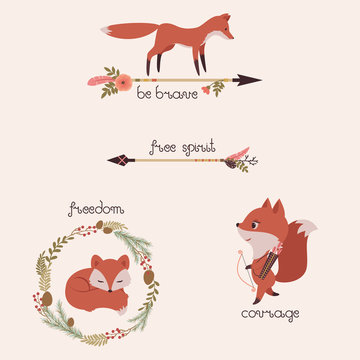 Foxes, arrows, wreath