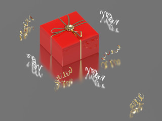 3D illustration red gift and confetti