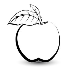 Outline sketch monochrome apple. Black and white elegant contour of the fruit. Drawing for coloring and design packaging for juices, diet food.