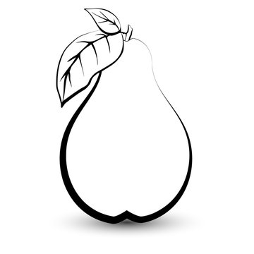 Outline sketch monochrome pear. Black and white elegant contour of the fruit. Drawing for coloring and design packaging for juices, diet food.