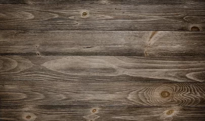 Rolgordijnen Oud verweerd houten oppervlak met lange planken opgesteld. Houten planken op een muur of vloer met graan en textuur. Donkere neutrale tinten met contrast. © CaptureAndCompose