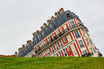 Funny picture of a building on Montmartre hill taken with unusual angle, Paris, France