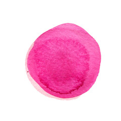 Pink watercolor circle isolated on white. Abstract round background. Red watercolour stains texture. Hand drawn purple spot.