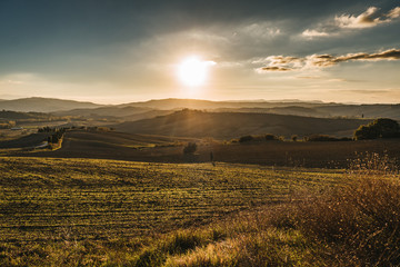 Vew of the hilly landscape in Tuscany.