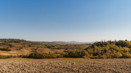 Vew of the hilly landscape in Tuscany.