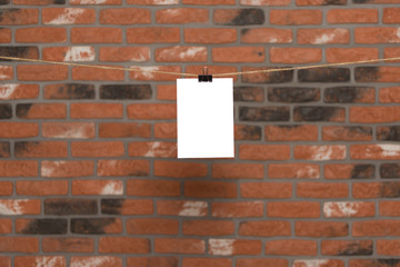 mock up white poster on brick background