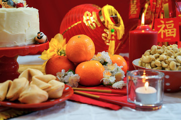 Chinese Lunar New Year party table Social Media Banner