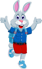 funny rabbit cartoon going to school