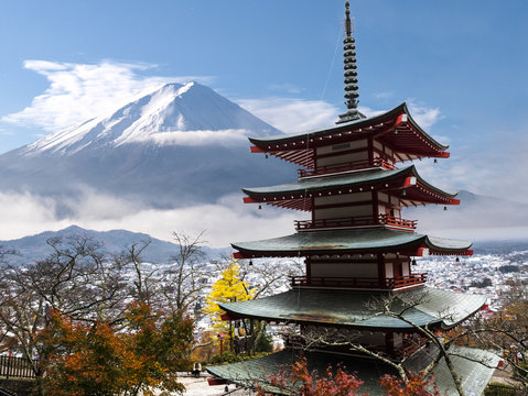 Mt. Fuji view from red pagoda - Japan