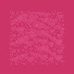Frame consists of hearts on a pink background. Heart square frame for Valentines Day. Vector romantic background