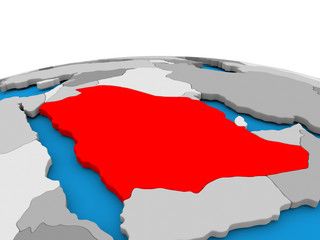 Fototapeta premium Saudi Arabia on globe in red