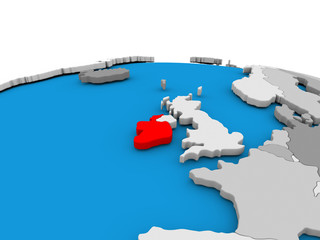 Fototapeta premium Ireland on globe in red