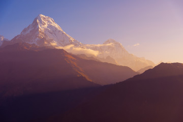 Fototapeta na wymiar View of Annapurna at Sunrise from Poon Hill, Nepal.