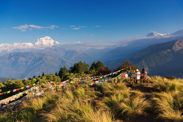 Couple watching the Mt. Dhaulagiri (8,172m) from Poonhill, Nepal. - 134072775
