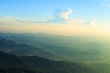 Scenery and bright sky with cloud over high mountain in north of